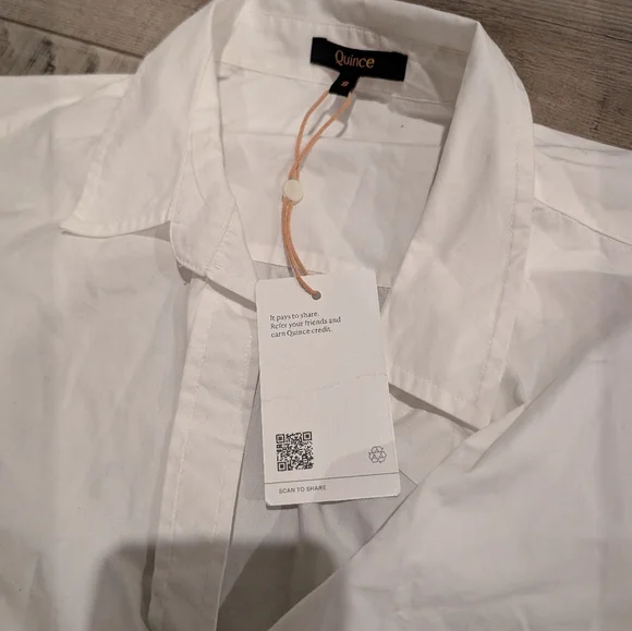 Quince Women's 100% Organic Cotton Poplin Long Sleeve Boyfriend Shirt White S N - Picture 3 of 4